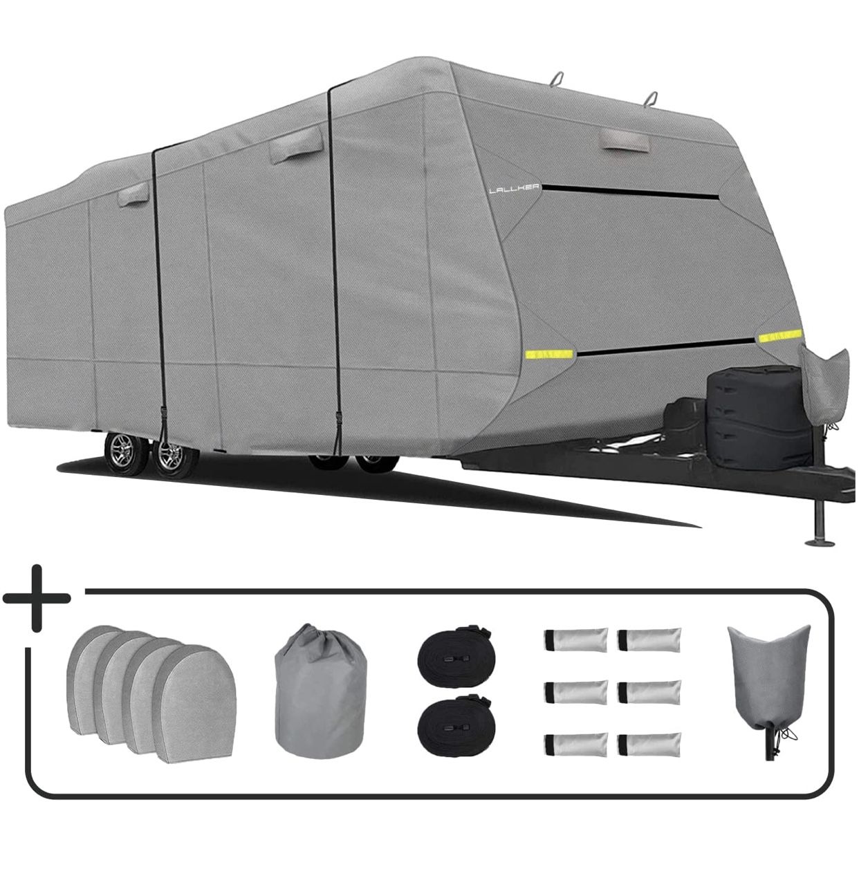 Lallker Travel Trailer RV Cover - Upgraded Heavy Duty 6 Layers Top Windproof Waterproof Sun Protection Camper RV Cover for 18'1" - 20' RV with 4 Tire 