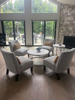 Set of 4 Accent Chairs plus Real Marble Coffee Table and Side Table, Moving Sale