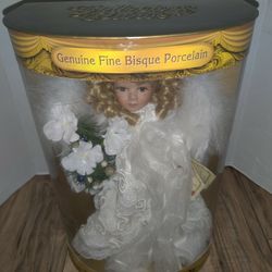 COLLECTOR's CHOICE Fine Bisque Porcelain 14" Winged Fairy Princess Doll. Packaging Contains wear and some damage from age and storage. Sold as is.