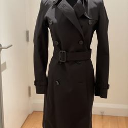 Women's Burberry Brit Rain Jacket Mid Length Black Double Breasted US 4 NWOT