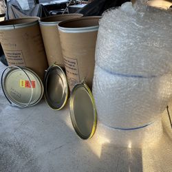 3 Shipping Barrels, Shipping Containers With Large Roll Of