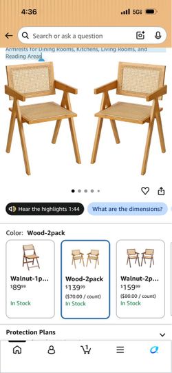 Rattan and Wood Dining Chairs Set of 2