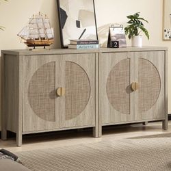 MODERN BOHO RATTAN BUFFET CABINET SET — SET OF 2 