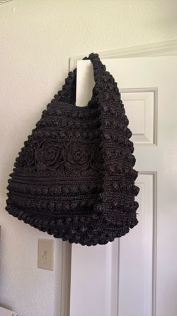Vienna Black Raffia large flower bag/purse