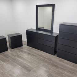 Dresser Whit Mirror, Chest And 2 Nightstands - Cómoda Con Espejo , Gavetero Y 2 Mesitas De Noche 