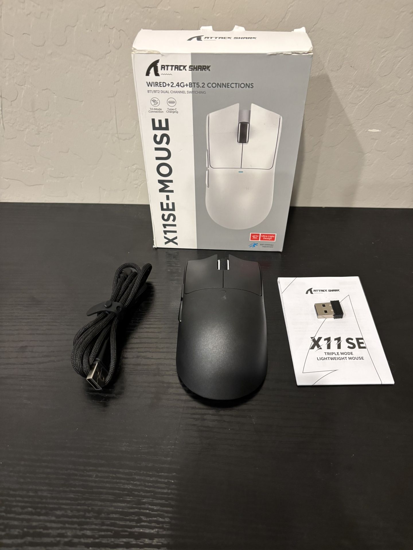 ATTACK SHARK X11SE Wireless Gaming Mouse Charging Cable,BT/2.4G Wireless/Wired Very lightly used! The ATTACK SHARK X11SE Wireless Gaming Mouse is a