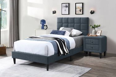 Twin Grey Euro Platform Bed With Ortho Mattress Included
