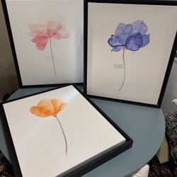 3 FLORAL CANVAS ART IN FRAMES 18 X 22