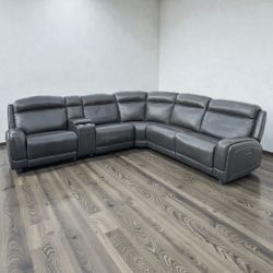 ELECTRIC GREY LEATHER SECTIONAL COUCH 
