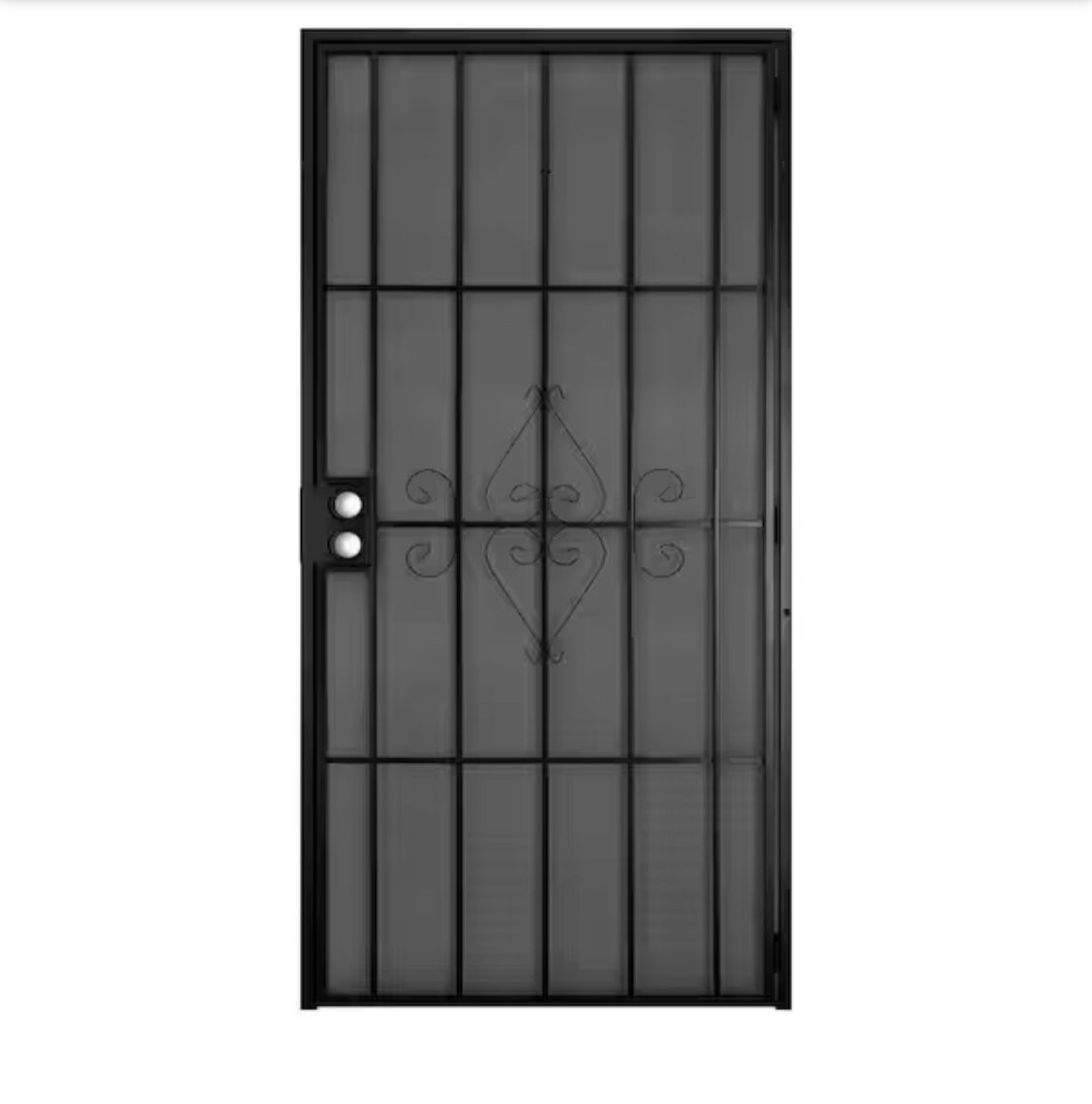 Brand New Unique Home Designs 36 in. x 80 in. Su Casa Universal Black Surface Mount Steel Security Door with Expanded Metal Screen