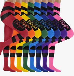 8 Pcs Color Crayon Halloween Costume Tights Color Striped High Waist Tights Crayon