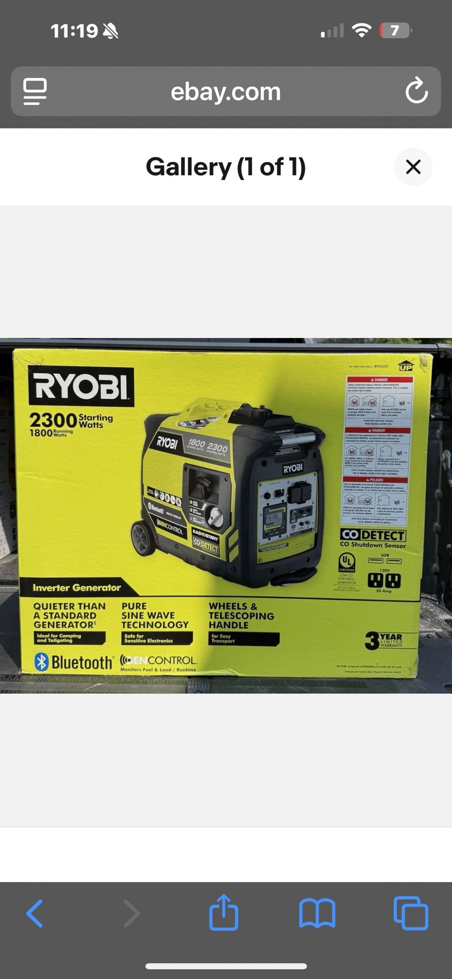 Ryobi Inverter Generator 2300 Watts New In Box