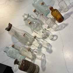 Antique Glass Bottle Collection 16 Pieces Vintage Rare 