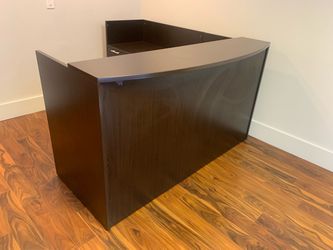 Reception desk l shape espresso with drawers 6’x6’