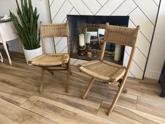 Pair Of Vintage Hans Wagner Style Folding Rope Chairs