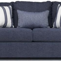 Must Go - Blue Three Cushion Couch, King Size Love Seat And Ottoman - U Haul