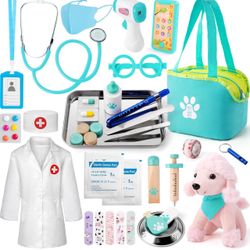 37 PCS Veterinarian Playset for Kids Doctors Play Set Pretend Play Doctor Set Vet Kit for Kids Medical Kit with Real Stethoscope Doctor Toys for Girls
