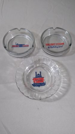 Lot of 3 Holiday Casino Holiday Inn Las Vegas Nevada Ashtrays Clear Glass
