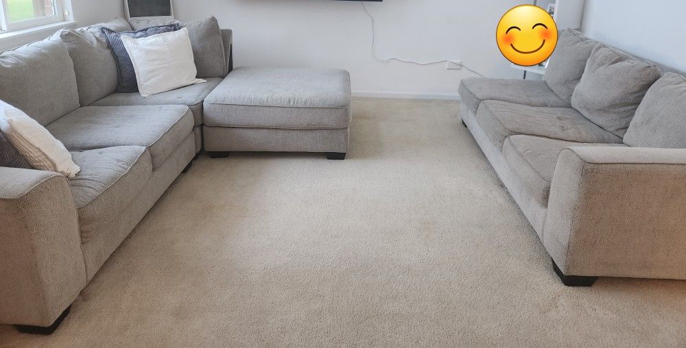 Ashley Grey/beigh Sectional with Ottoman 