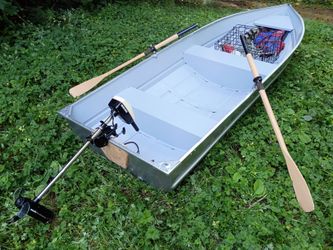 NEW Lightweight Aluminum Boat w/ MOTOR Oars CRAB POT Full Set EZ 2 Load Roof Rack/Truck Bed