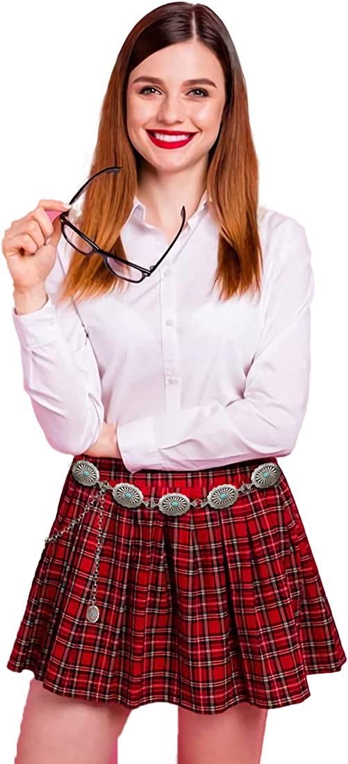 Western Belts for Women, Flower Turquoise Concho Adjustable Chain Belts, Western Jewelry Bling Rhinestone for Women