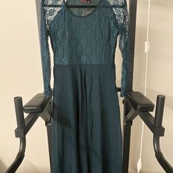 Teal Blue Full-Length Lace Dress