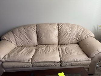 MOVE OUT SALE - Beige Leather 3-Seat Sofa