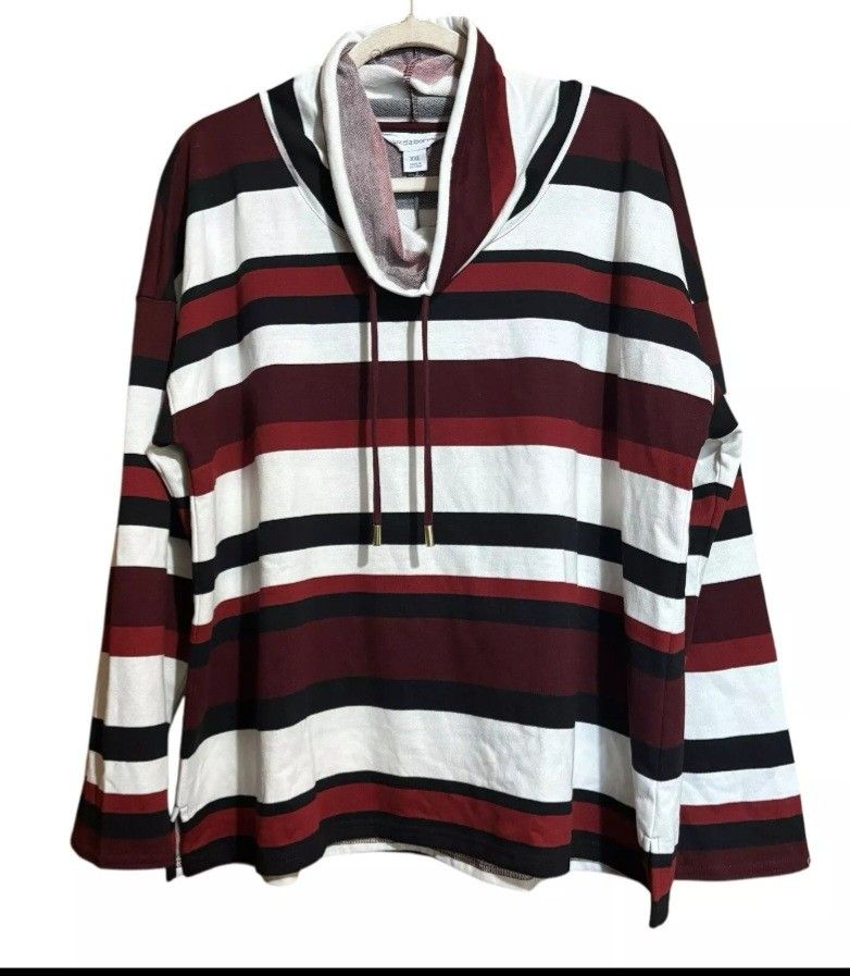 Liz Claiborne Sweatshirt Womens XXL Multicolor Stripe Cowl Neck Pullover Blouse