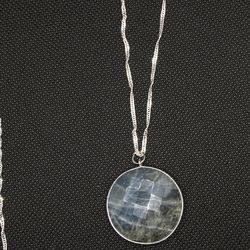 Natural Labradorite Pendant And Sterling Silver Chain 30”long 