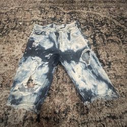 Blue jean designer shorts, 34 and a waist