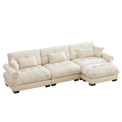 Super Comfort Oversized Modular Velvet Sectional Sofa Couch with Movable Ottoman, Corner Sectional with Bolstered Armrests, Deep Seat Cloud Couch, Con