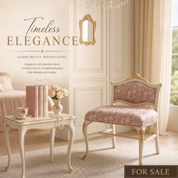 Upcycled Luxury Settee Home Decor Vintage Pink & Gold Accent Chair Vanity Boudoir Chair