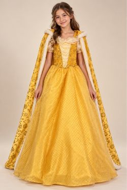 Girls Belle-Inspired Gold Princess Dress Costume with Cape Size 10/12 NWT