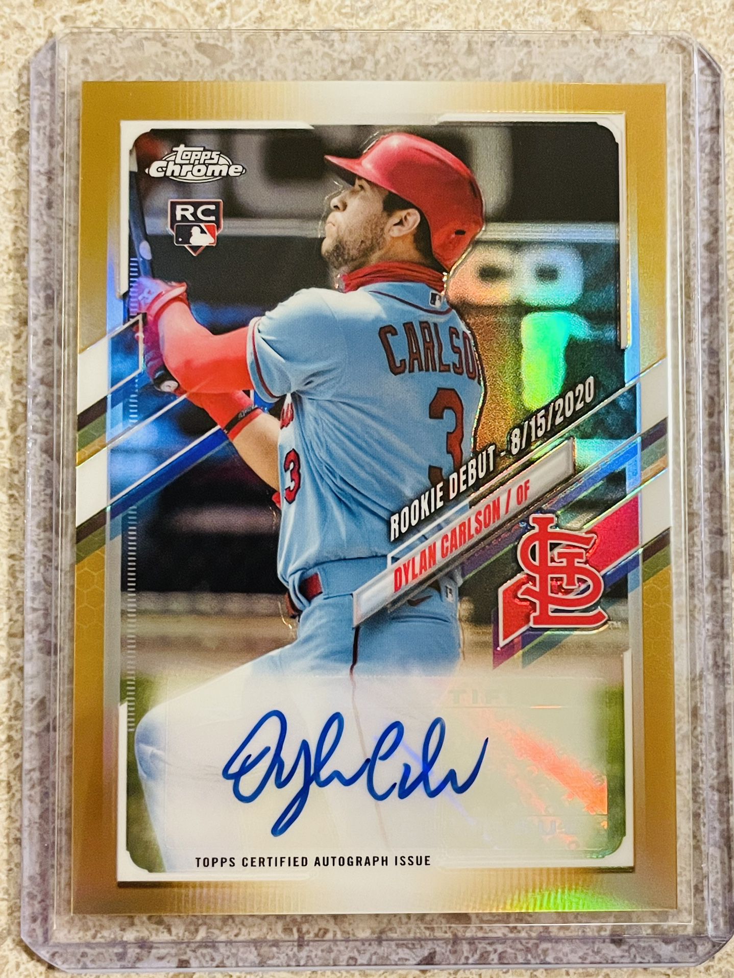 Dylan Carlson St. Louis Cardinals 2021 Topps Chrome Gold Rookie Debut Autograph /50 SSP