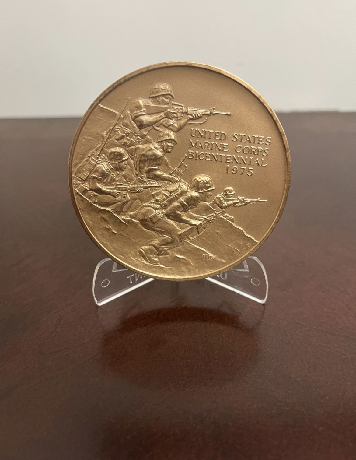 1975 United States Marine Corp Bicentennial Commemorative Medal W/ Box - Copper Medal 3 Inches In Diameter