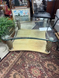 Bernhart Glass Top Coffee Table & side table with Wood Shelf - Retail: $1299