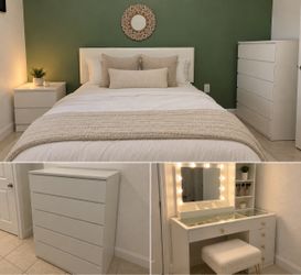 White Bedroom Furniture Set and Vanity