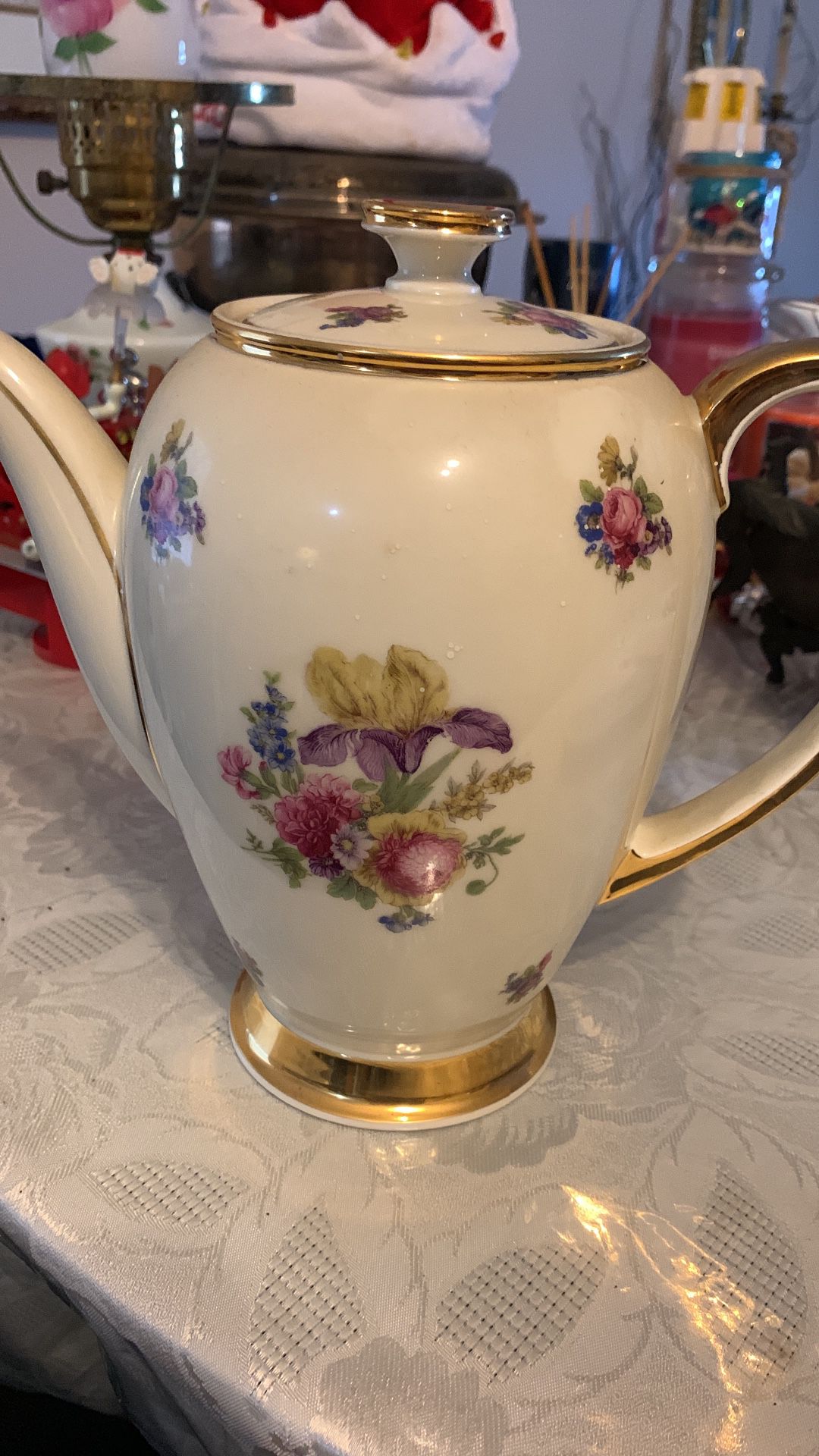 Rosenthal Winifred Coffee Pot Pattern 8 1/2" H Pink Green Gold Floral