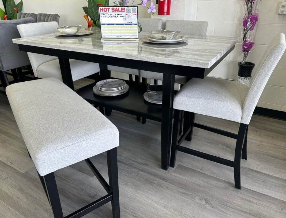 6PC Marble Top Dining Table Set