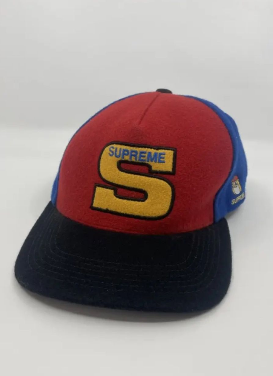 FW15 Supreme Milano Felt 5-panel cap black Blue Red Wool hat Rare 2015 S Logo