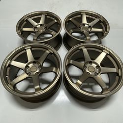 NEW 18” Concave Bronze TE37 Replica Wheels Squared Set 18x9 +30 (5x114.3)   Fits Most Toyota Scion Lexus Subaru Infiniti Tesla Mustang G35 Q50 Q60 G37