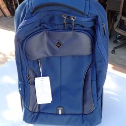 Blue Large Wheeled Rolling Wheeled Backpack with Laptop Compartment 