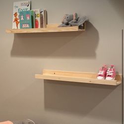Natural Wood Floating Shelves (Set of 2) – Hardware Included