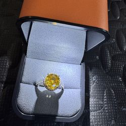 3ct size Yellow Moissanite Sterling silver S925 Engagement Ring