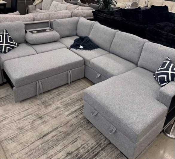 New Sleeper Sectional Sofa Couch with USB and Storage! Free Delivery 🚚!