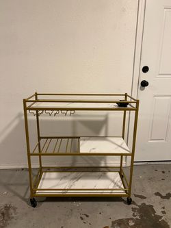 Gold Bar Cart with Marble Shelves