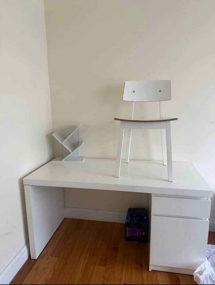 White Office Table & Chair