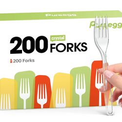 Pureegg Plastic Forks - 200 Packs, Premium 7" Disposable Forks, Heat-Resistant & BPA-Free Plastic Forks Heavy Duty, Party Supplies, Clear Plastic Fork