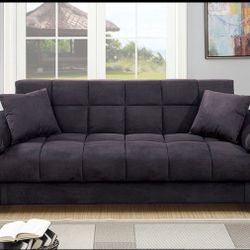 Charcoal Dark Grey Sofa Bed With Storage Futon 