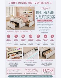 NEW - Queen Bed Frame + Sealy Hybrid Mattress – 3 Storage Drawers + Headboard Storage + Power